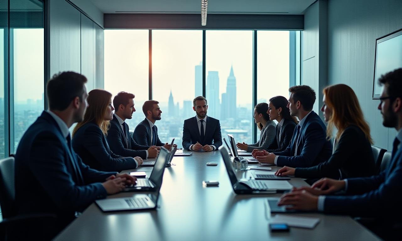 Professional corporate leadership meeting in a modern UK office